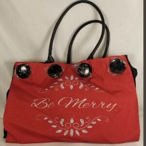 The Manual Woodworkers and Weavers Black Tote Bag with Be Merry Tote Bag Wrap